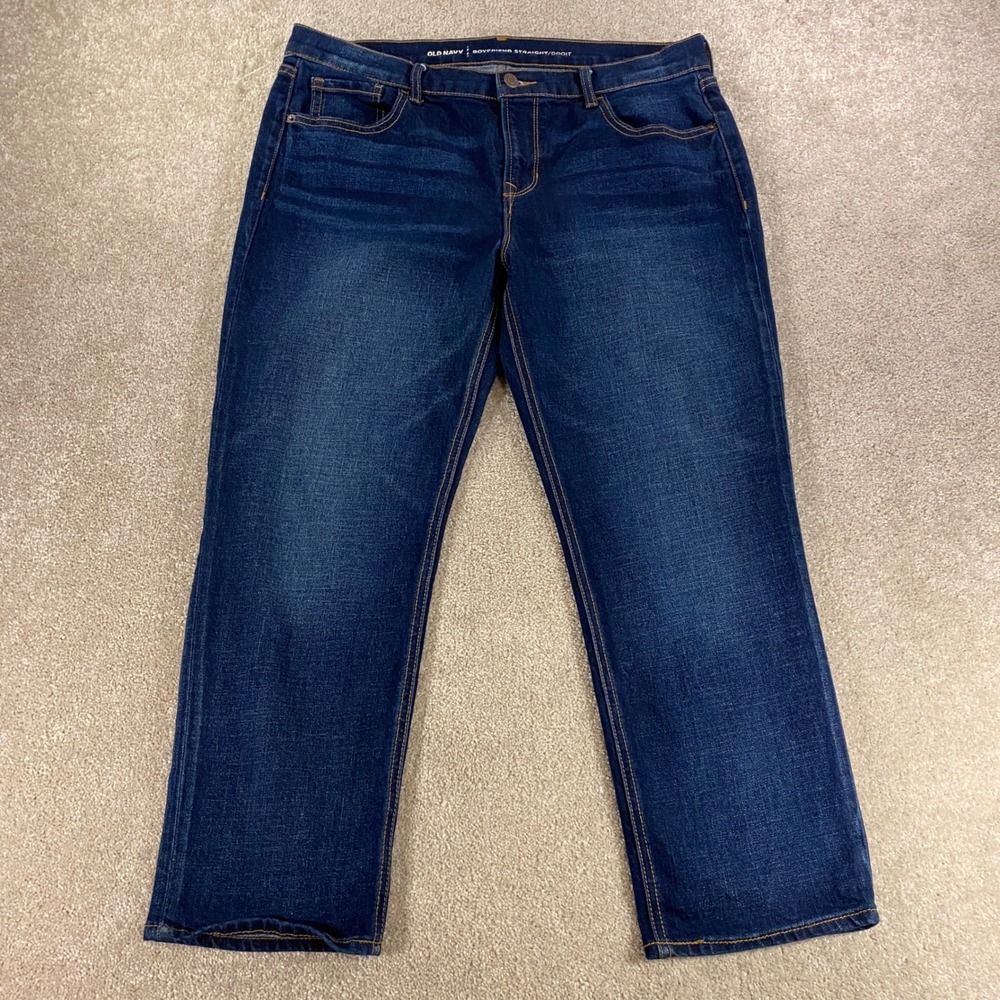 Old Navy Boyfriend Straight Jeans Womens 12 Regular Dark Wash Stretch Denim